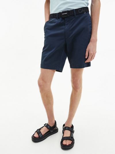 Calvin Klein Ruhák HU772155 | Calvin Klein Slim Organic Cotton Belted Férfi Rövidnadrág Sötétkék